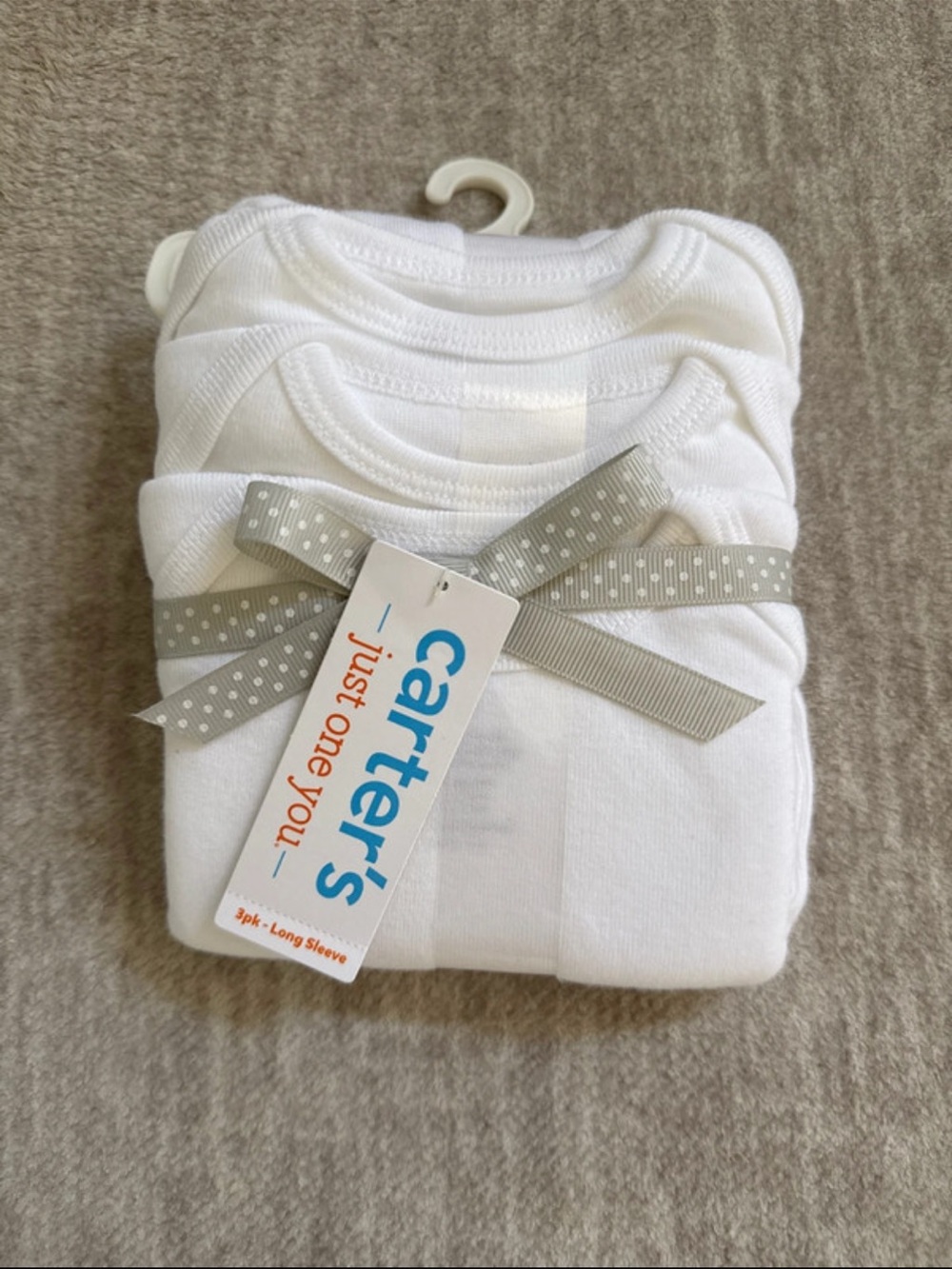 Carter's White 3-Pack Long Sleeve Baby Bodysuits 3 Month